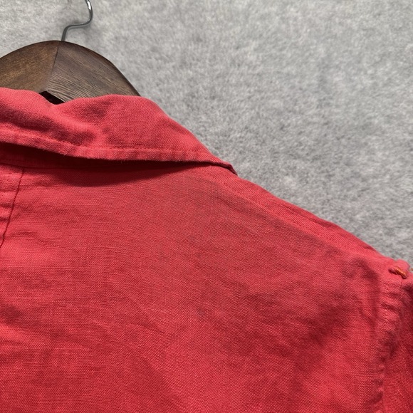 Chaus‎ Organic Linen Shirt Women's M Brown Button Up Pockets Roll Tab Sleeve - Picture 6 of 10